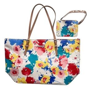 NWOT Nine West Floral Watercolor IT Girl Bag Purse Handbag Tote with Mini Bag